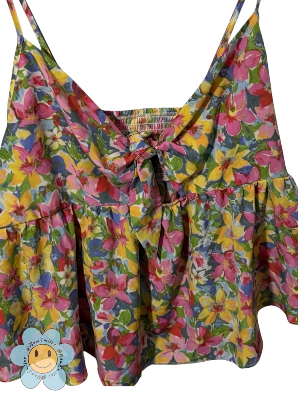 SHEIN ~ Cami ~Tie-Front ~ Adjustable Spaghetti Straps -Multicolor Flowers